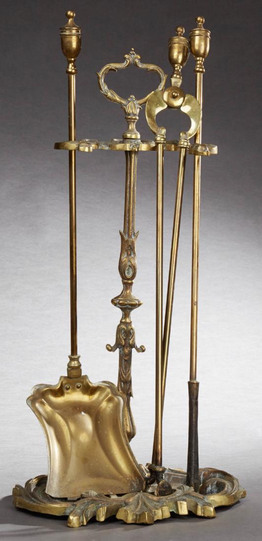 French Four Piece Brass Firetool Set, early 20th c., (1 of 1)