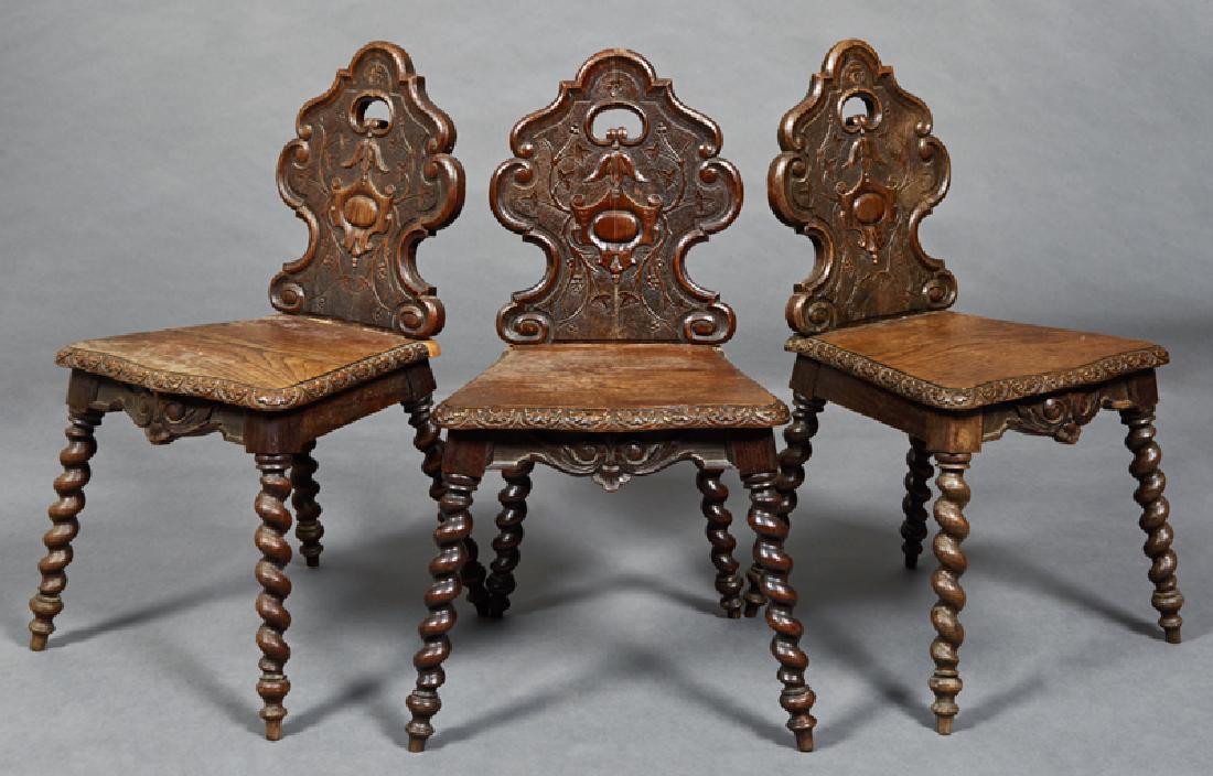 Set of Three French Louis XIII Style Carved Oak Side (1 of 1)