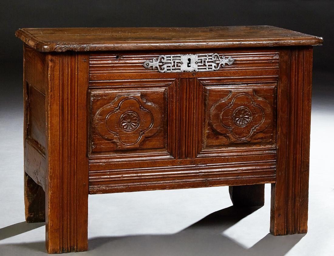 French Carved Oak Bedding Box, 19th c., the lifting top (1 of 2)