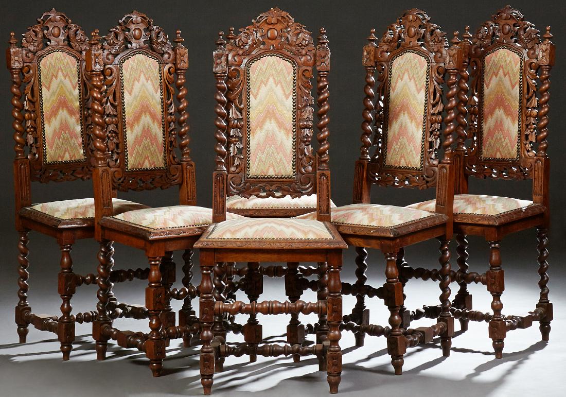 Set of Six French Louis XIII Style Carved Oak Dining (1 of 1)