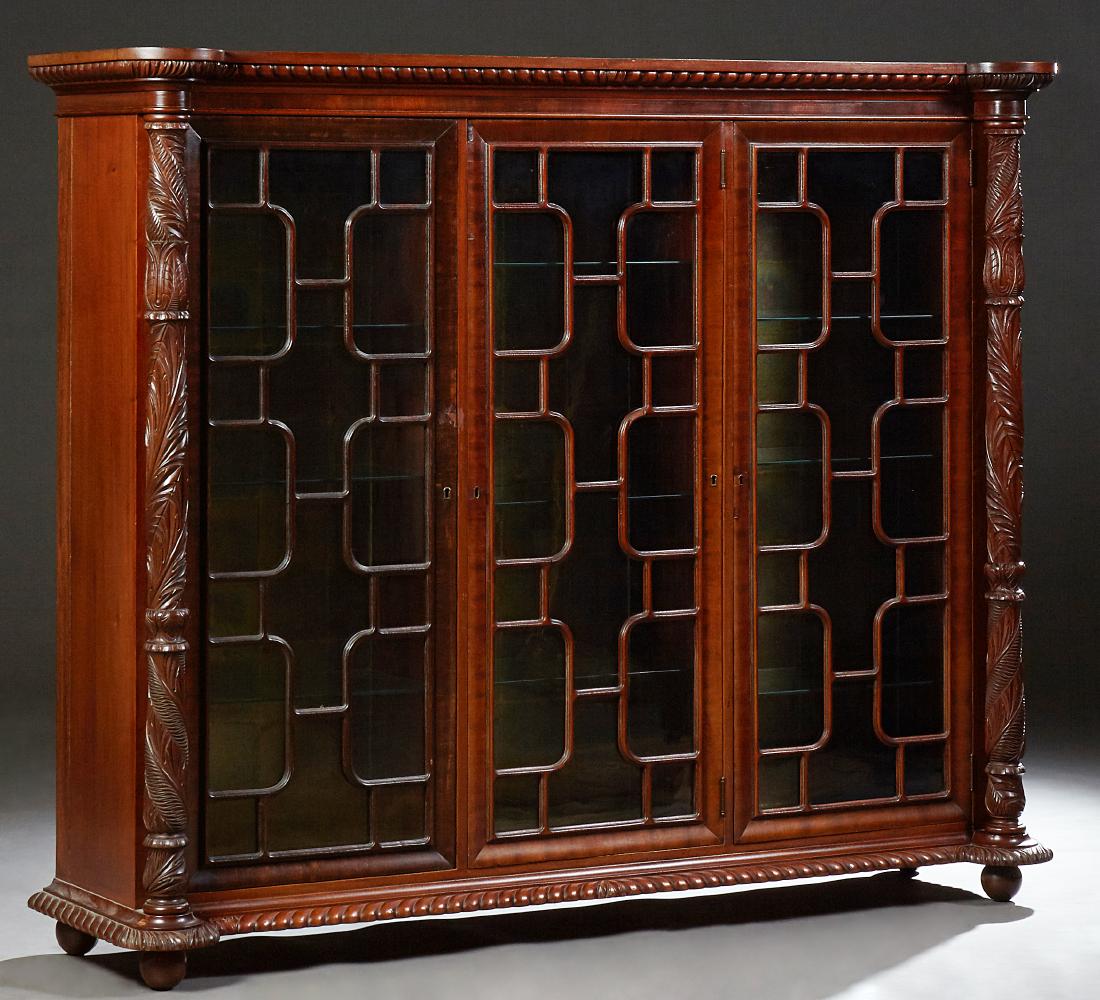 American Classical Carved Mahogany Three Door Bookcase, (1 of 1)