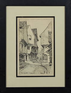 Ellsworth Woodward (1861-1939, New Orleans), "The: Ellsworth Woodward (1861-1939, New Orleans), "The Shambles-York," etching, c.1900, after the watercolor of the same name, titled and initialed "E. W." in the plate, presented in a black frame, H.- 12