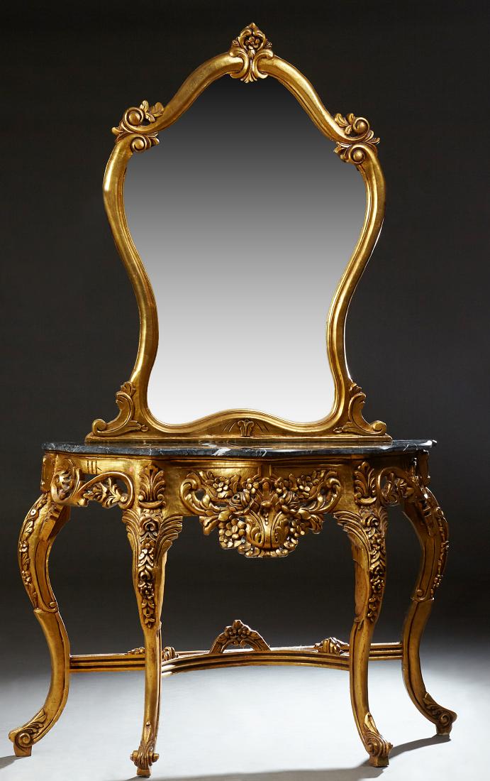 Louis XV Style Giltwood Marble Top Console and Mirror, (1 of 1)
