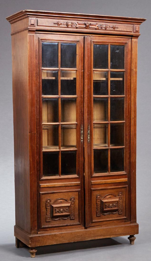 French Louis XVI Style Carved Walnut Bookcase, 19th c., (1 of 1)