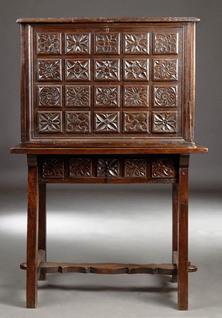 Moroccan Carved Mahogany Vargueno Style Fall Front (1 of 15)