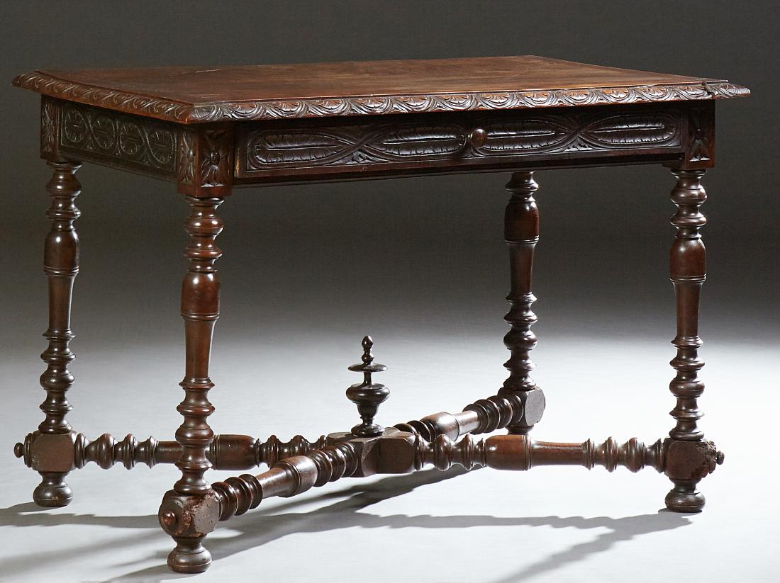 French Louis XIII Style Carved Walnut Writing Table, (1 of 9)