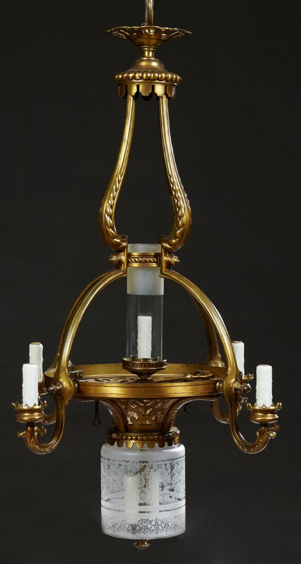 Unusual American Gilt Bronze Seven Light Chandelier, (1 of 1)