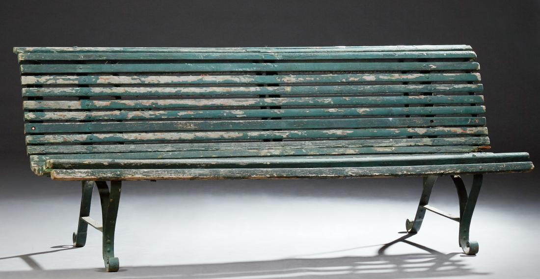French Wrought Iron and Pine Garden Bench, late 19th (1 of 1)