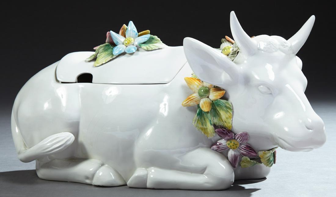 Italian Ceramic Cow Tureen, 20th c., modeled as the (1 of 1)