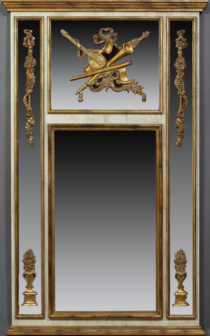 Louis XVI Style Gilt and Polychromed Overmantle Mirror, (1 of 1)