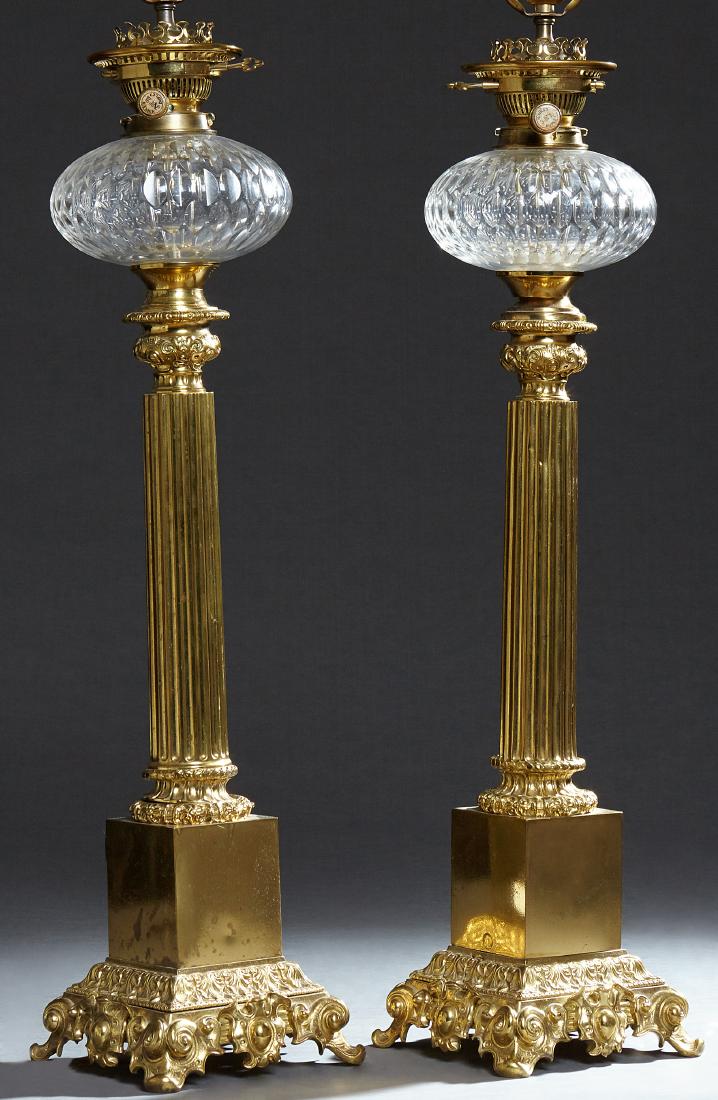 Pair of English Brass Oil Lamps, 19th c., with Hinks (1 of 2)