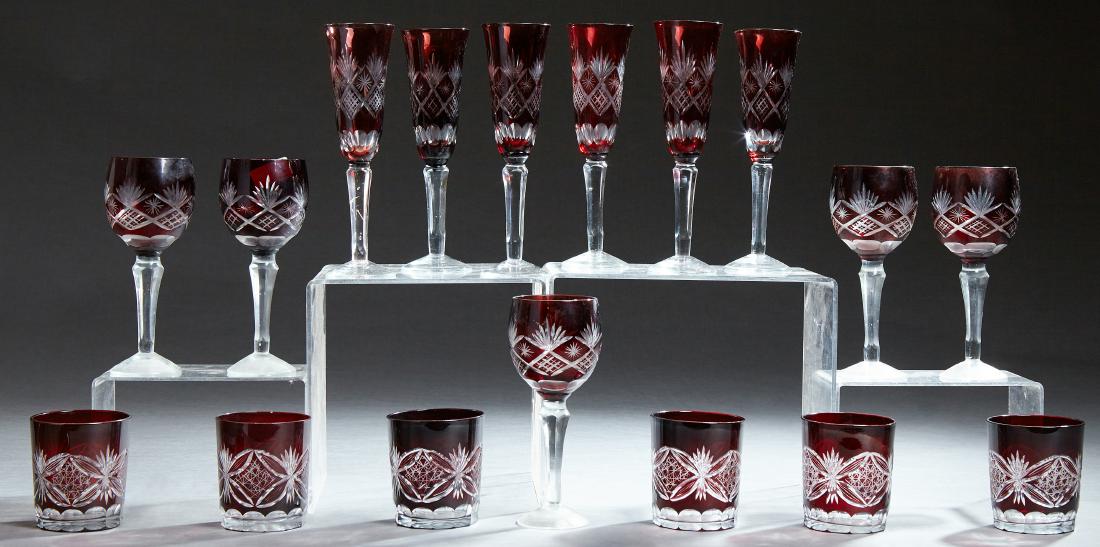 Seventeen Pieces of Ruby Cut Glass, 20th c., , (1 of 1)
