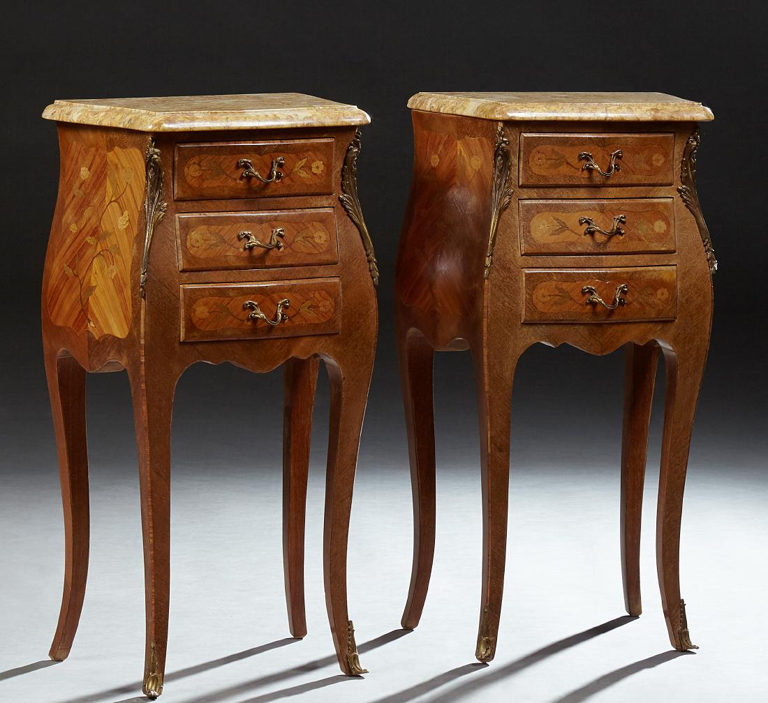 Pair of Louis XV Style Marquetry Inlaid Ormolu Mounted (1 of 1)