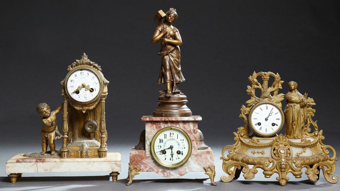 Group of Three French Patinated Spelter Figural Mantle (1 of 1)