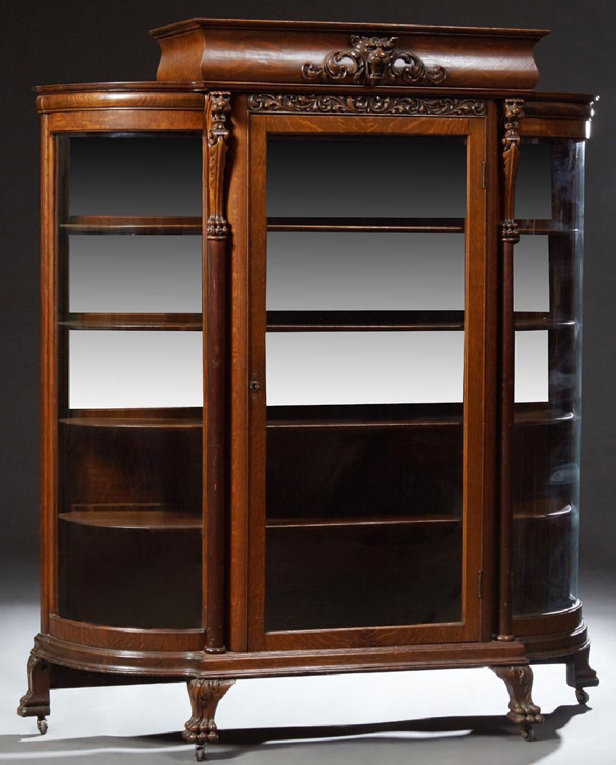 American Carved Oak Curved Glass Curio Cabinet C May 11 2019
