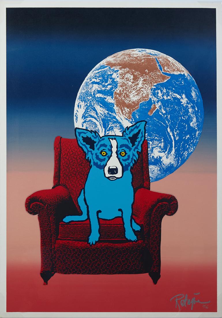 George Rodrigue (1944- ), "Space Chair," 1992, 25/90,: George Rodrigue (1944- ), "Space Chair," 1992, 25/90, silk screen, silver pen signed and numbered lower right corner, shrink wrapped, H.- 35 1/2 in., W.- 25 1/4 in.