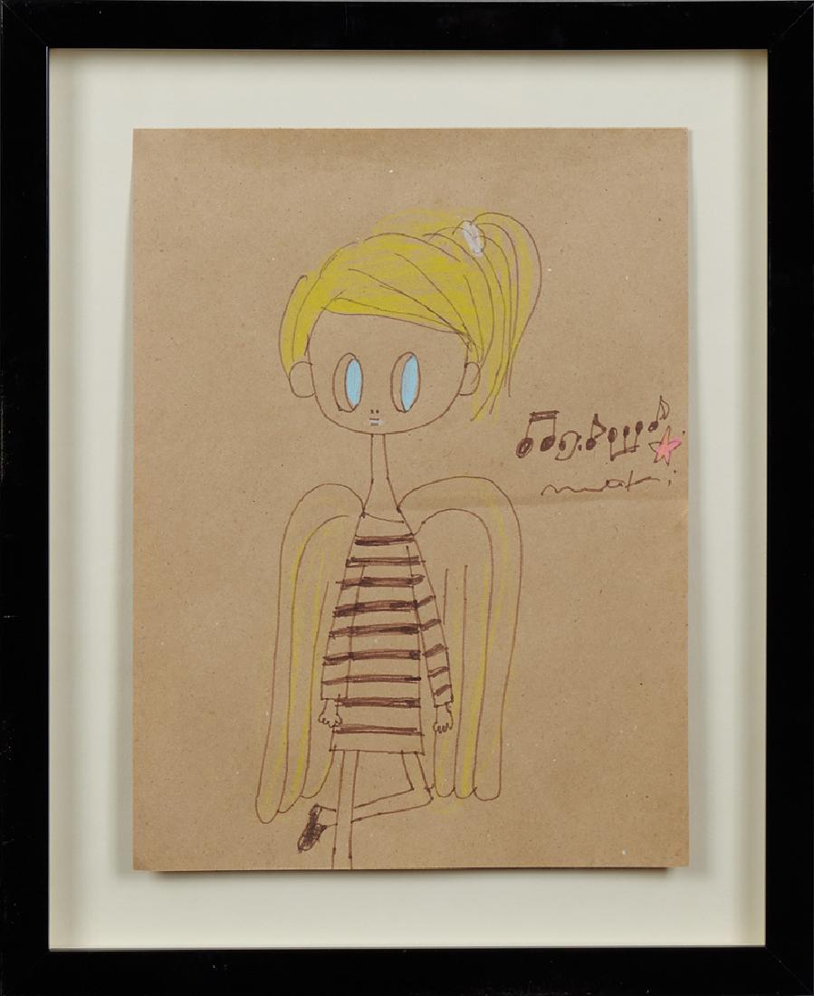 Maki Hosokawa (1980, Japanese), "Angel Song," 20th/21st: Maki Hosokawa (1980, Japanese), "Angel Song," 20th/21st c., watercolor on paper, signed right center, verso with a postcard for an exhibition, featuring this watercolor, presented in a black shadowbox