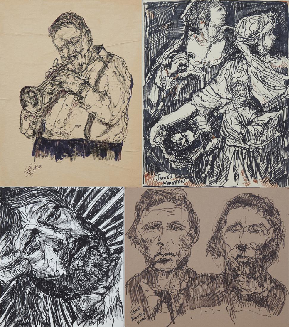 James Mouton (1925-2011, New Orleans), "Statue of: James Mouton (1925-2011, New Orleans), "Statue of Liberty," 1999; "Head of Christ;" "Al Hirt," 1994; and "Judith with the Head of Holofernes,," 1999; four pen and inks,each signed, two titled verso, l