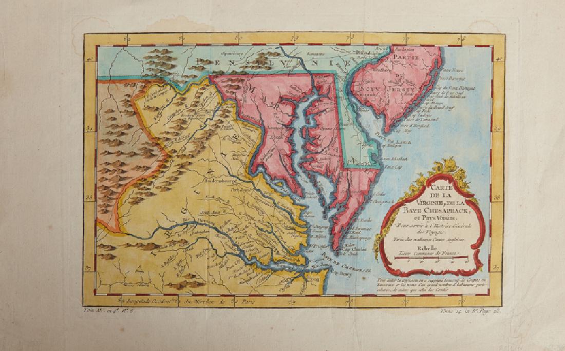 Abraham Ortelius (1527-1598, Belgian), "Carte de la: Abraham Ortelius (1527-1598, Belgian), "Carte de la Virginie, del la Baye Chesapeack et Pays Voisins," H.- 10 1/4 in., W - 15 3/4 in.