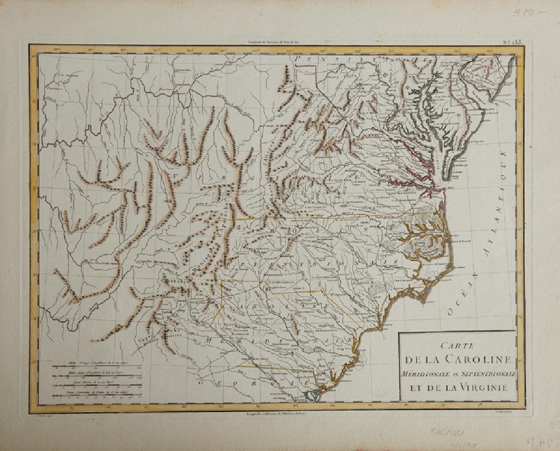 Ambrose Tardieu (1788-1841), "Carte de la Caroline: Ambrose Tardieu (1788-1841), "Carte de la Caroline Meridionale et Septentrionale et de la Virginie," 1799,hand colored, H.- 16 in., W.- 19 3/4 in.