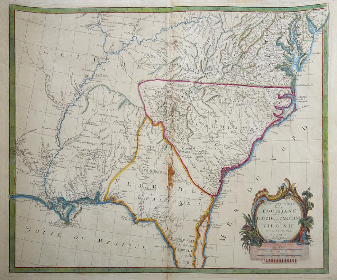 Jean Baptiste D'Anville (1699-1782), by Santini, P. /: Jean Baptiste D'Anville (1699-1782), by Santini, P. / Remondini, M., "Partie Meridionale de la Louisiane, avec la Floride, la Caroline et la Virginie", Venice, 1776/1784, hand-colored, from the Atlas 