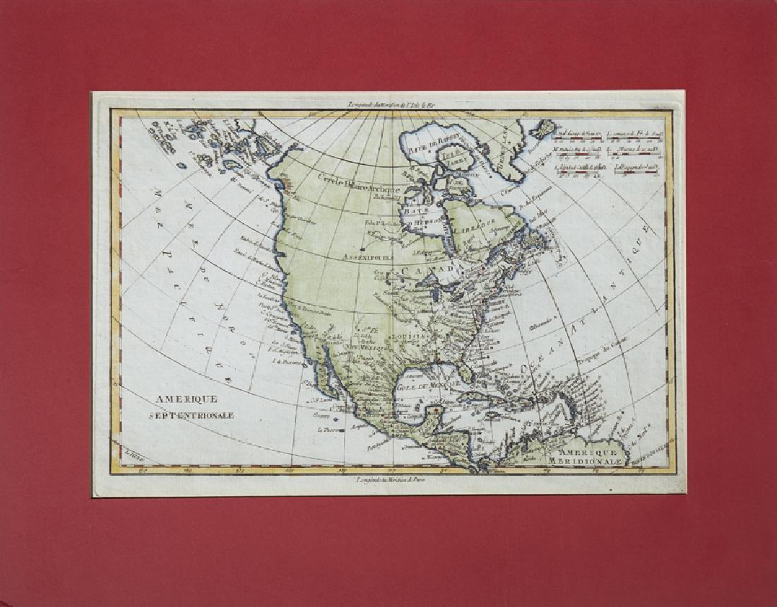 Guillaume L'isle/Nicholas De Fer, "Amerique: Guillaume L'isle/Nicholas De Fer, "Amerique Septentrionale," 18th c., mounted, hand colored, H. - 8 in., W. - 15 1/4 in.