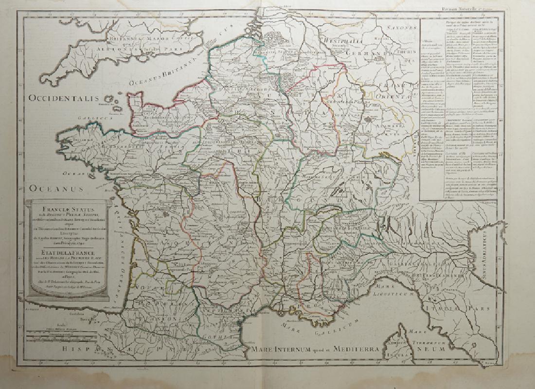 Robert de Vaugondy (1688-1766), "Franciae Status: Robert de Vaugondy (1688-1766), "Franciae Status Regibus Primae Stirpis," 1740, H. - 22 in., W. - 31 in.