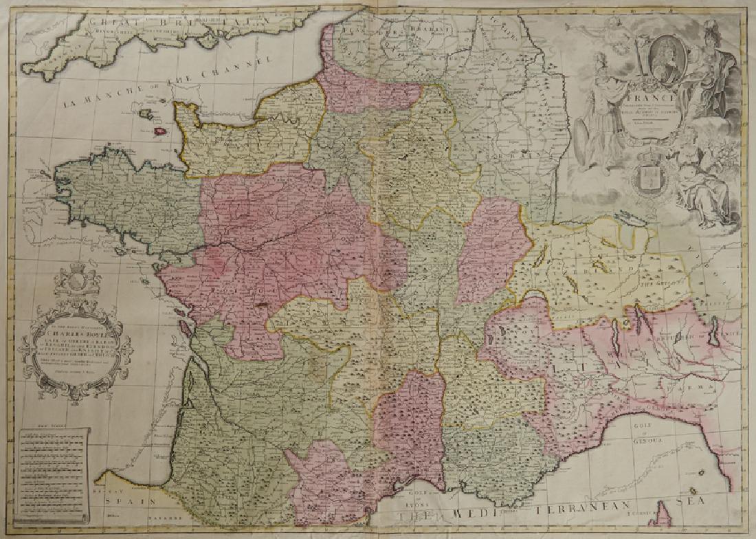 John Senex (1678-1740, Paris), "France Corrected from: John Senex (1678-1740, Paris), "France Corrected from Observations Made by the Royal Academy of Science," 1708, hand colored, H. - 26 in., W. - 39 1/2 in.