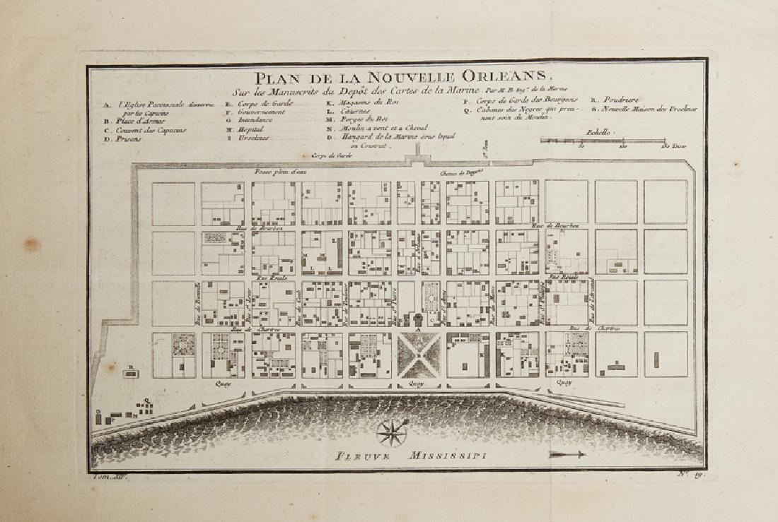Jacques Nicolas Bellin (1703-1772), "Plan de la: Jacques Nicolas Bellin (1703-1772), "Plan de la Nouvelle Orleans," 1759, copper engraving, H.- 10 1/2 in., W.- 16 in.