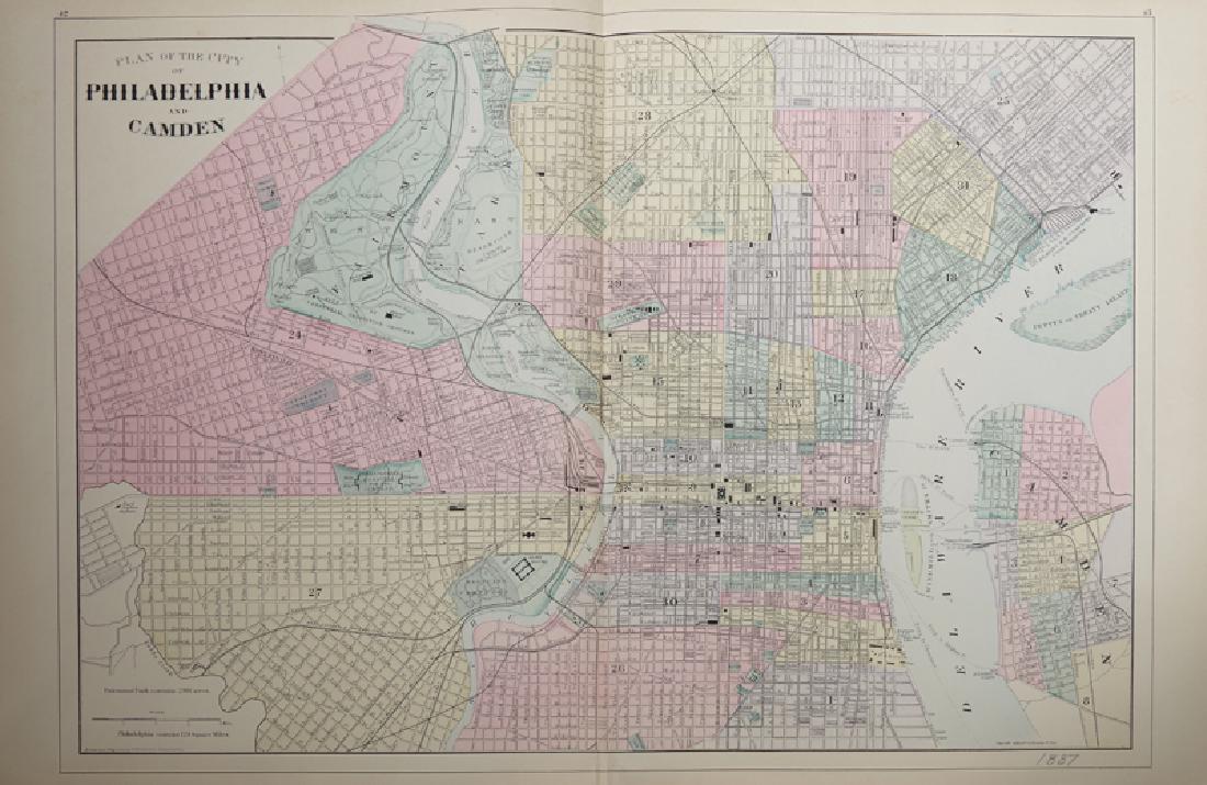 William M. Bradley (1758-1833), "Plan of the City of: William M. Bradley (1758-1833), "Plan of the City of Philadelphia and Camden, 1887, hand colored, H. - 15 1/4 in., W. - 24 1/4 in.