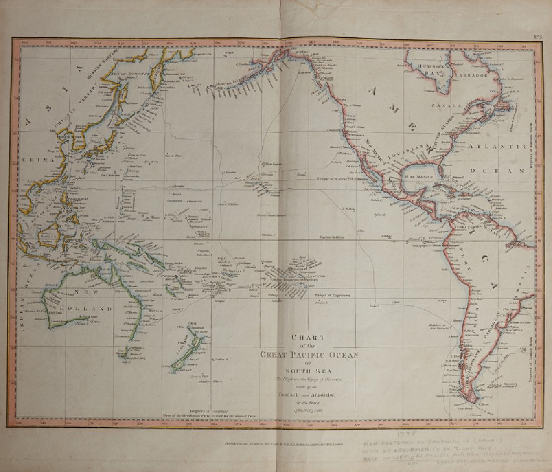 D. F. Robinson, "Chart of the Great Pacific Ocean or: D. F. Robinson, "Chart of the Great Pacific Ocean or South Sea," 1798, hand colored, H.- 17 in., W.- 20 1/4 in.