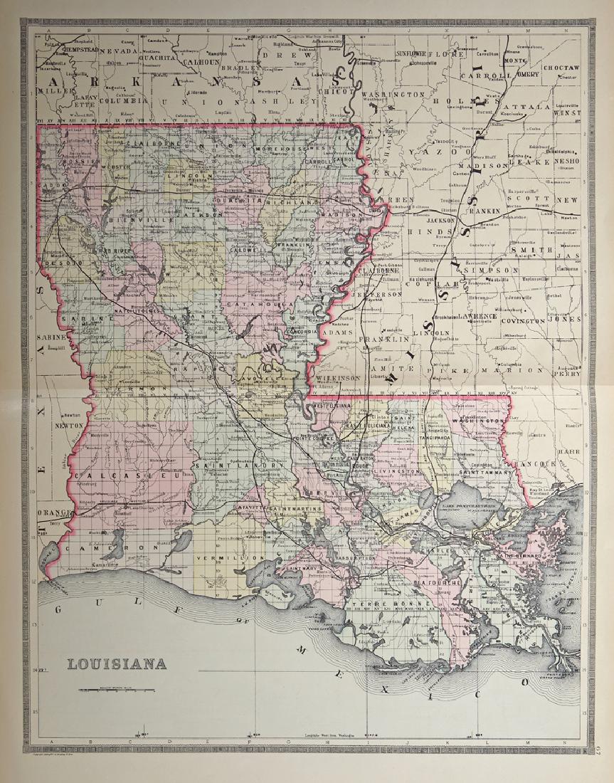 William Bradley," Louisiana by Parishes," c. 1886, hand: William Bradley," Louisiana by Parishes," c. 1886, hand colored, H.- 26 in., W.- 19 in.
