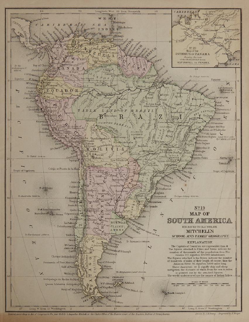 Samuel Augustus Mitchell (1790-1868), "South: Samuel Augustus Mitchell (1790-1868), "South America/Europe (front/back)," No. 19, 21, 1858, hand colored, H.- 11 7/8 in., W.- 9 3/8 in.