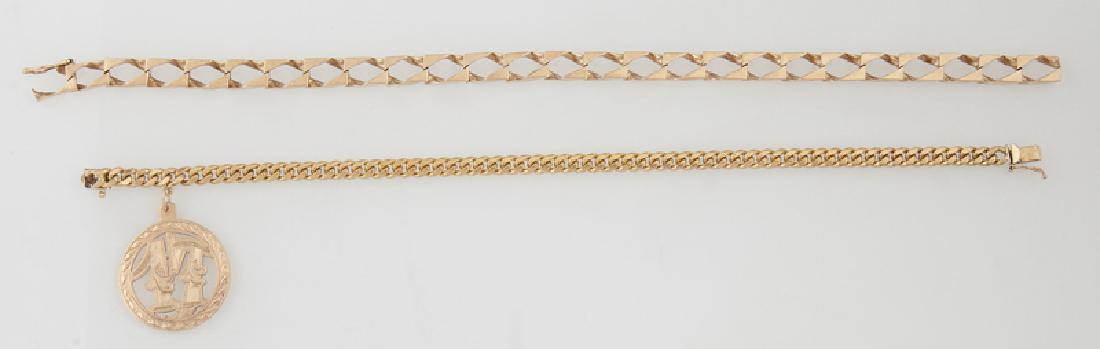 Two 14K Yellow Gold Link Bracelets, one with (1 of 1)