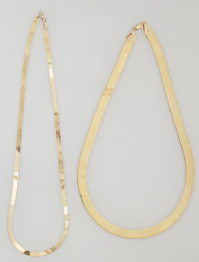 Two Yellow Gold Herringbone Necklaces, one 10K, H.- (1 of 1)