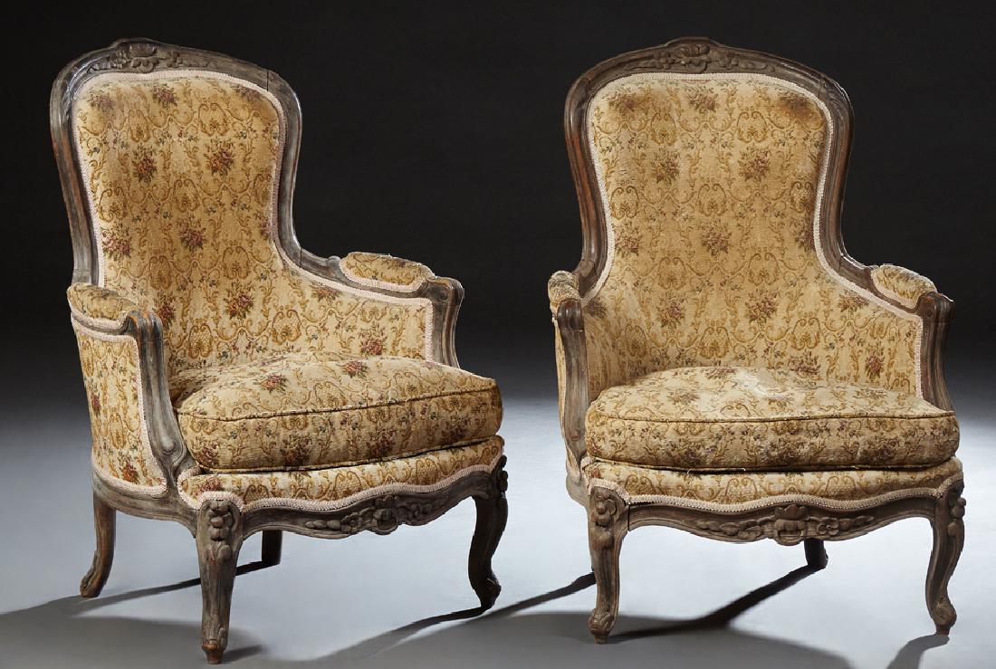 Pair of French Carved Walnut Louis XV Style Upholstered (1 of 1)