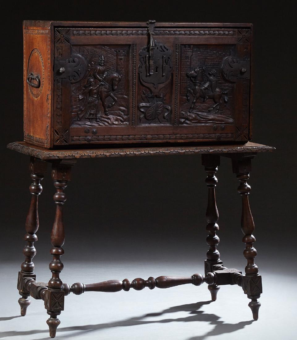 Spanish Carved Walnut Vargueno, 19th c., the upper (1 of 2)