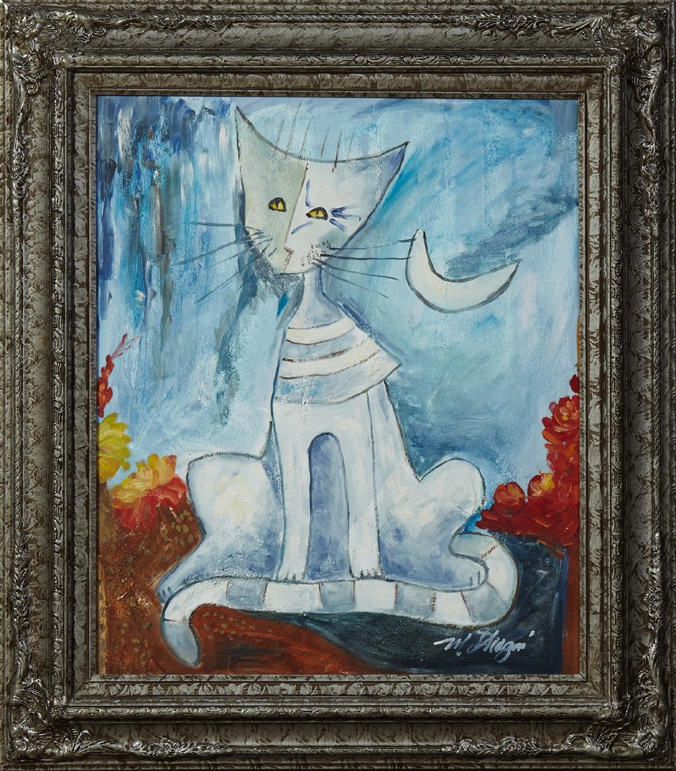 American School, "Abstract Blue Striped Cat," 20th c., (1 of 2)