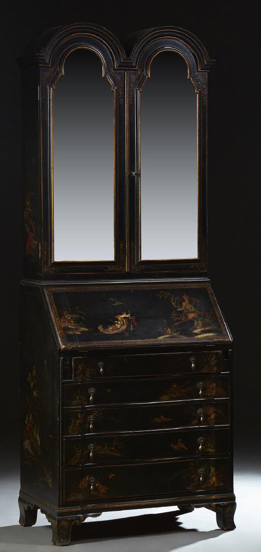 English Black Japanned Secretary Bookcase, late 19th (1 of 2)