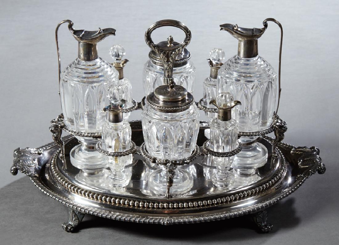 English George III Sterling and Cut Crystal Cruet Set, (1 of 2)