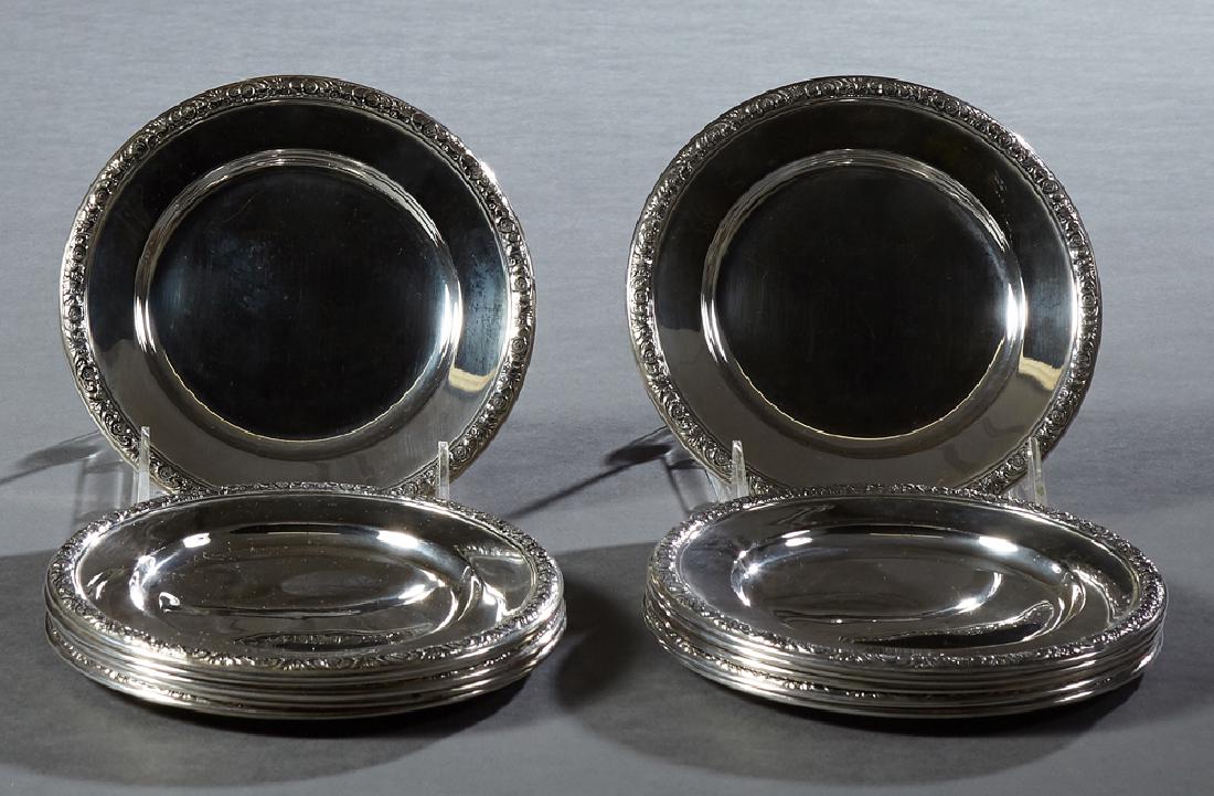 Set of Twelve Sterling Silver Bread Plates, 20th c., (1 of 2)