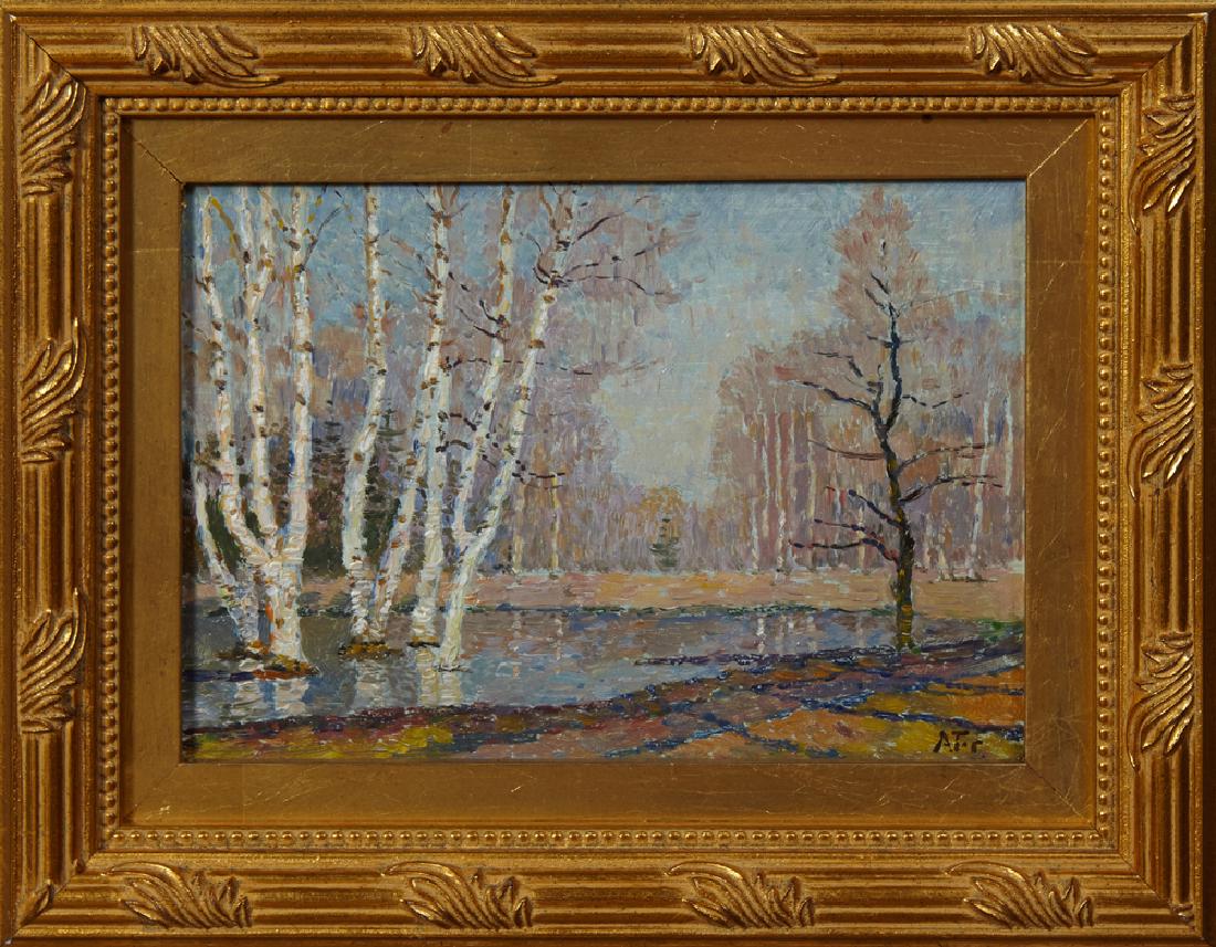 American School, "Birch Trees in Winter," 20th c., oil (1 of 2)