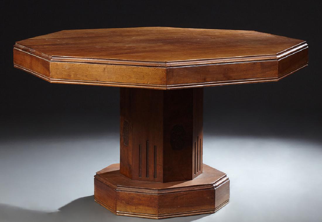 French Art Deco Carved Walnut Octagonal Center Table, (1 of 8)