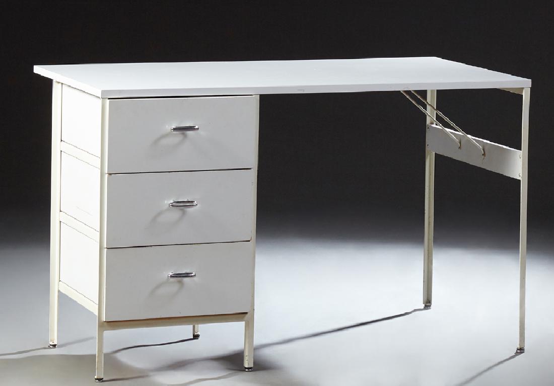 White Laminate and Steel Mid Century Single Pedestal (1 of 1)