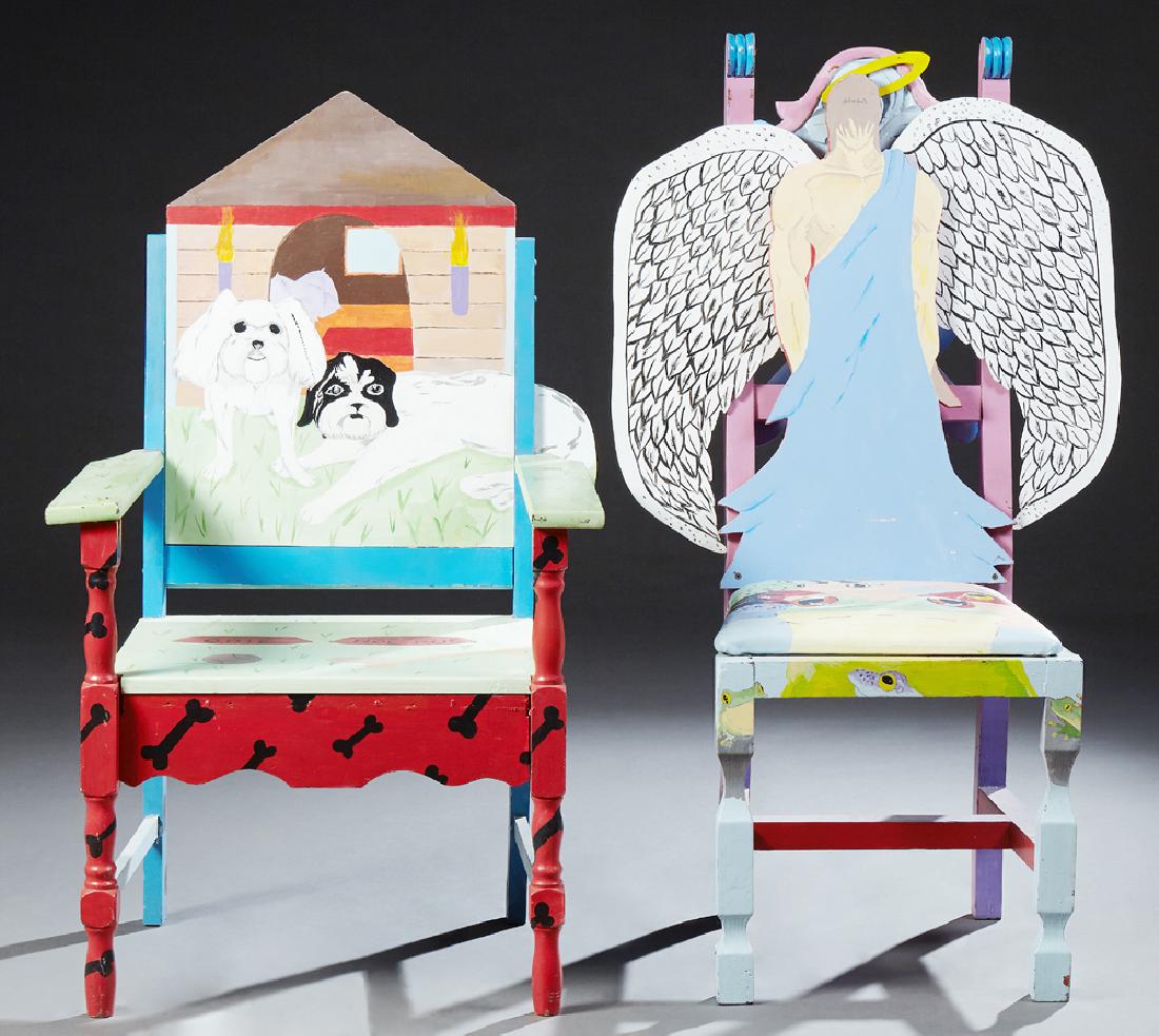 Two Primitive Paint Decorated YaYa Side Chairs, 20th (1 of 2)