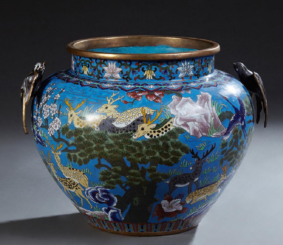 Unusual Chinese Cloisonne Baluster Form Jardiniere, (1 of 3)