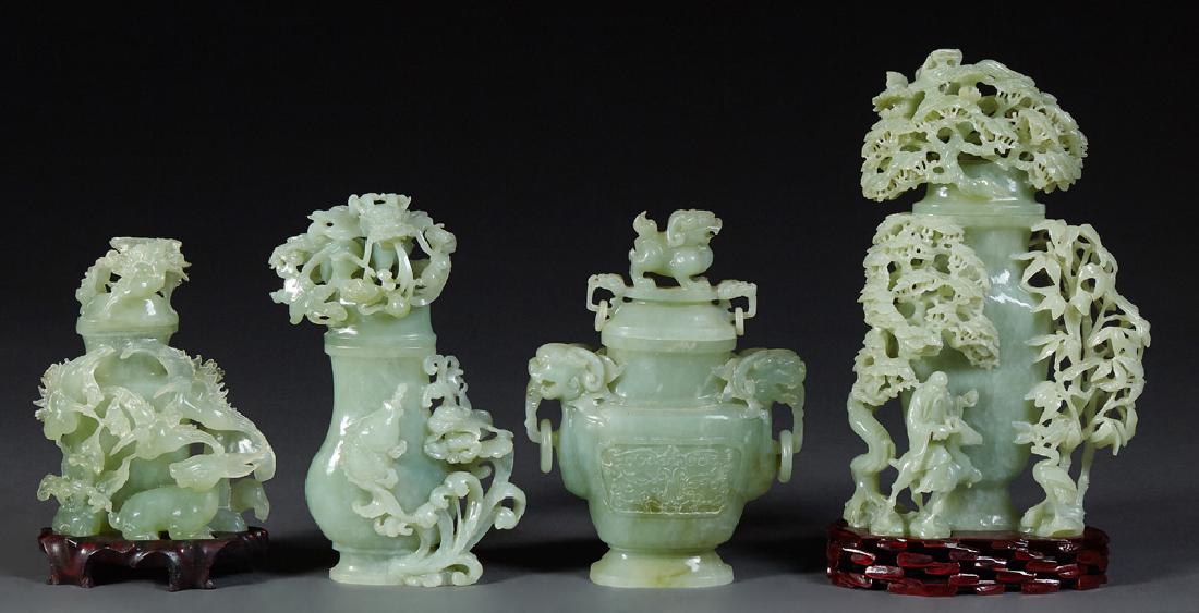 Group of Four Chinese Carved Jade Covered Jars, 20th (1 of 1)
