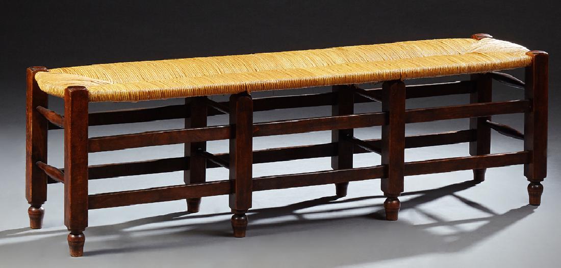 French Provincial Carved Beech Long Rushseat Bench, (1 of 1)