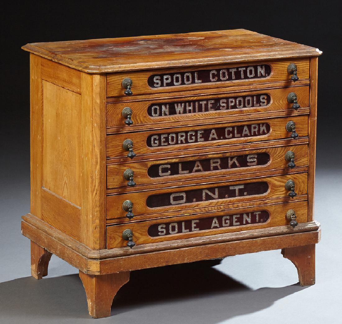 American Clark's Six Drawer Craved Oak O.N.T. Spool (1 of 2)