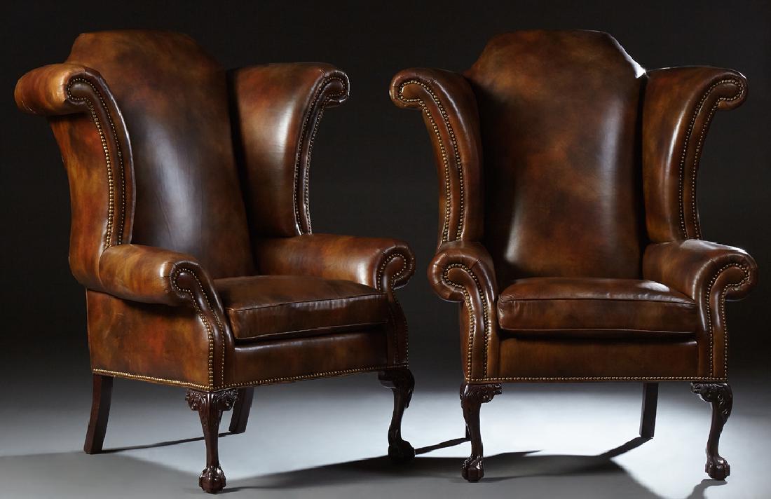 Pair of Large Chippendale Style Wingback Arm Chairs, (1 of 13)